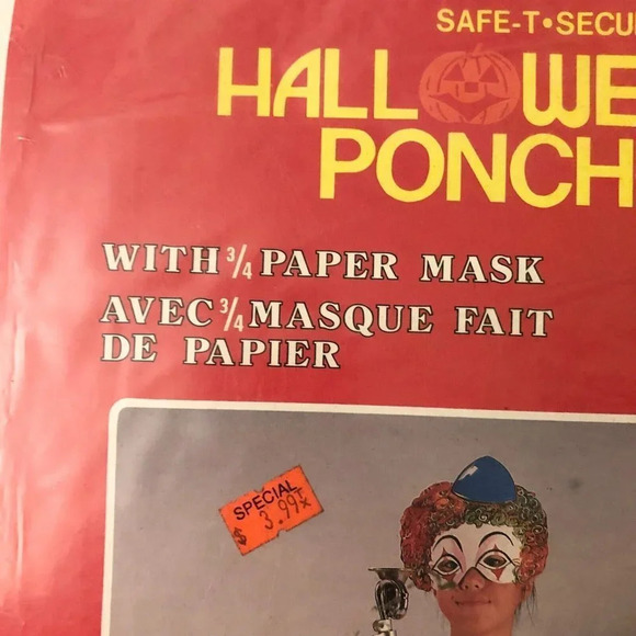 Vintage 80s Halloween Poncho Clown  Child Costume Paper Mask Norben Tawain - Picture 8 of 14